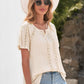 Crochet Eyelet Buttoned Short Sleeves Top