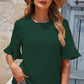 Swiss Dot Flounce Sleeve Round Neck Blouse