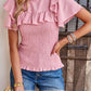 Smocked Tie Back Flutter Sleeve Blouse