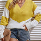 Two-Tone Ribbed Trim V-Neck Sweater