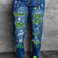 Printed Patch Distressed Boyfriend Jeans