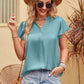 Flutter Sleeve Notched Neck Satin Blouse