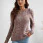 Multicolored Puff Sleeve Ribbed Trim Sweater