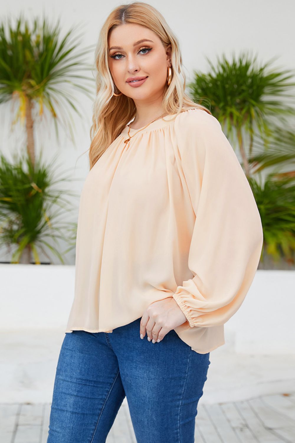 Tied Balloon Sleeve Blouse
