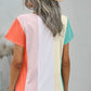 Color Block V-Neck Short Sleeve Top