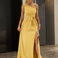 One-Shoulder Belted Front Split Dress
