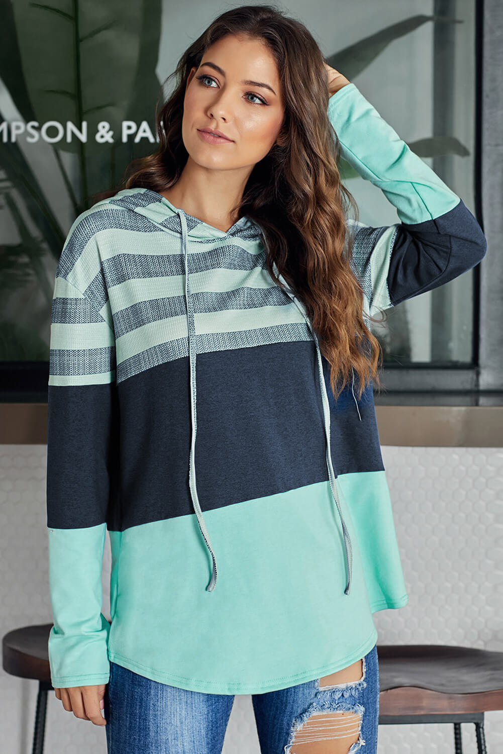 Striped Color Block Hoodie