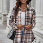 Plaid Curved Hem Dropped Shoulder Longline Shirt Jacket