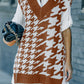Houndstooth Side Slit Ribbed Sweater Vest Dress