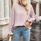 Round Neck Long Flounce Sleeve Blouse