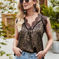 Leopard Spliced Lace Scalloped Tank
