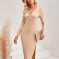 Lace-Up Long Sleeve Slit Dress