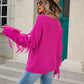 Tassel Detail Rib-Knit Round Neck Sweater