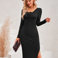 Lace-Up Long Sleeve Slit Dress