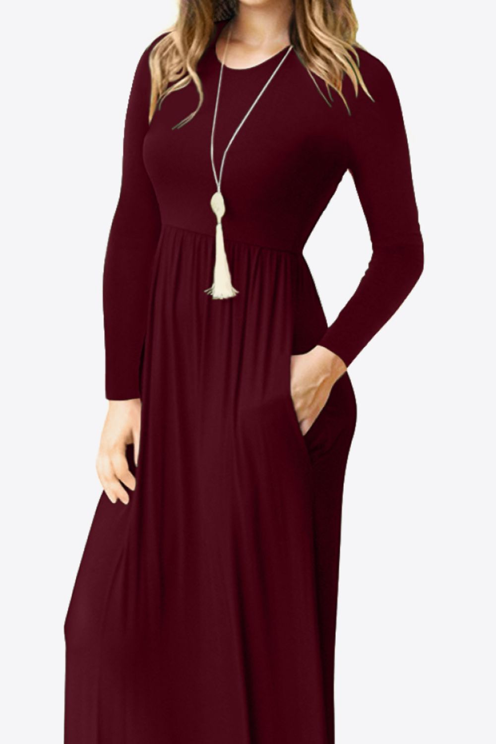 Round Neck Empire Waist Pocket Dress