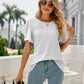 Eyelet Flutter Sleeve Round Neck Top
