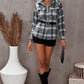 Plaid Raglan Sleeve Shirt Jacket with Breast Pockets (Belt Not Included)