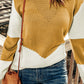 Two-Tone Openwork Rib-Knit Sweater