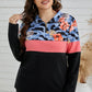 Plus Size Floral Color Block Quarter Zip Top