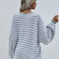 Striped Drop Shoulder V-Neck Pullover Sweater
