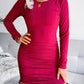 Round Neck Long Sleeve Tie Ruched Mini Dress