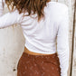 Drawstring Ruched Deep V Cropped Top