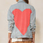 ODDI Full Size Contrast Heart Denim Jacket