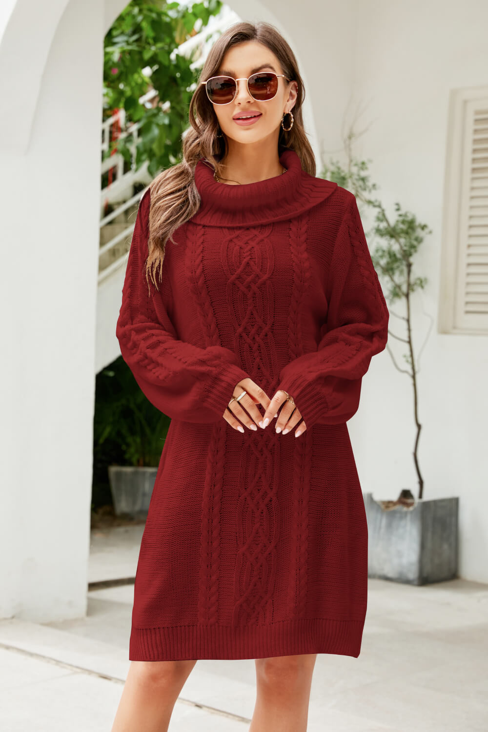 strapless open back dress Mixed Knit Turtleneck Lantern Sleeve Sweater Dress – Deals DejaVu