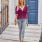 Printed Contrast V-Neck Tee