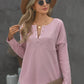 Grommet Long Sleeve V-Neck Top