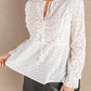 Eyelet Tie-Neck Long Flounce Sleeve Peplum Blouse