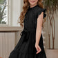 Girls Tie-Waist Frill Neck Flutter Sleeve Tiered Dress