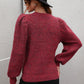 Heathered Long Lantern Sleeve Rib-Knit Sweater