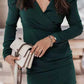 Puff Sleeve Surplice Neck Tulip Hem Dress