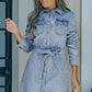 Button Down Collared Neck Belted Denim Dress