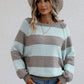 Striped Raglan Sleeve Ribbed Trim Knit Top
