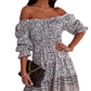 Printed Off-Shoulder Pleated Dress