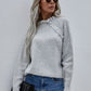 Button Detail Frill Neck Rib-Knit Sweater