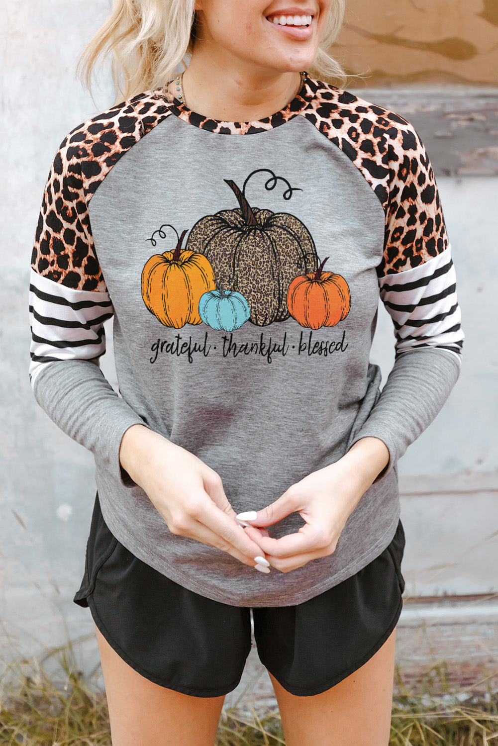 Graphic Striped Raglan Sleeves Top