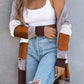 Color Block Open Front Ribbed Cuff Cardigan with Pockets