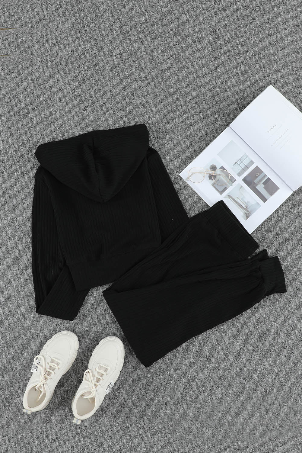Zip-Up Ribbed Hoodie and Joggers Lounge Set