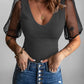 Spliced Mesh Puff Sleeve Blouse
