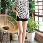Leopard Notched Neck Short Flounce Sleeve Blouse