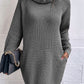 Turtleneck Raglan Sleeve Rib-Knit Dress with Pockets