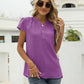 Swiss Dot Notched Neck Short Sleeve Top
