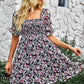 Floral Square Neck Smocked Frill Trim Dress