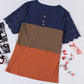 Color Block Spliced Lace Buttoned Tee