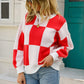 Checkered Dropped Shoulder Knit Pullover