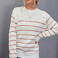 Striped Button Detail Round Neck Sweater