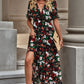 Floral V-Neck Short Flounce Sleeve Dress
